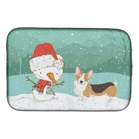 Carolines Treasures Tricolor Pembroke Corgi Snowman Christmas Dish Drying Mat CK2061DDM